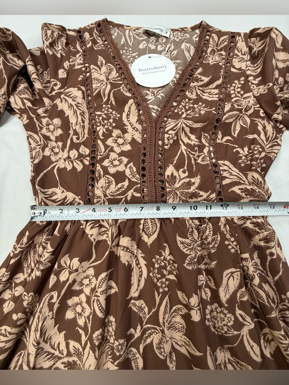 Boho Brown Floral Tiered Maxi Dress with Cream Print - Picture 10 of 14
